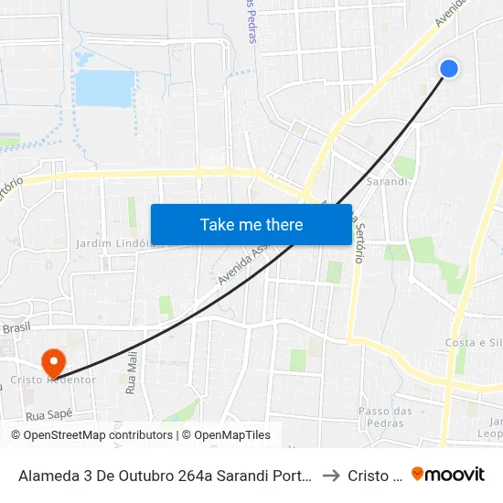 Alameda 3 De Outubro 264a Sarandi Porto Alegre - Rio Grande Do Sul 91140 Brasil to Cristo Redentor map