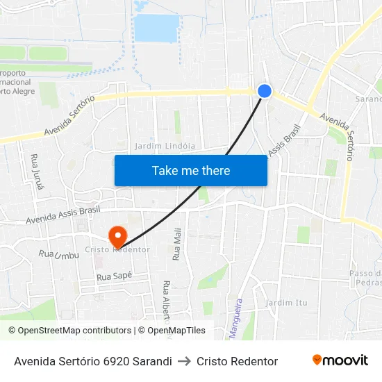 Avenida Sertório 6920 Sarandi to Cristo Redentor map