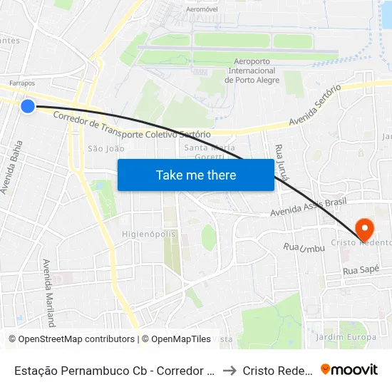 Estação Pernambuco Cb - Corredor Sertório to Cristo Redentor map
