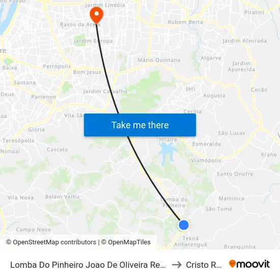 Lomba Do Pinheiro Joao De Oliveira Remiao Viamão - Rs Brasil to Cristo Redentor map