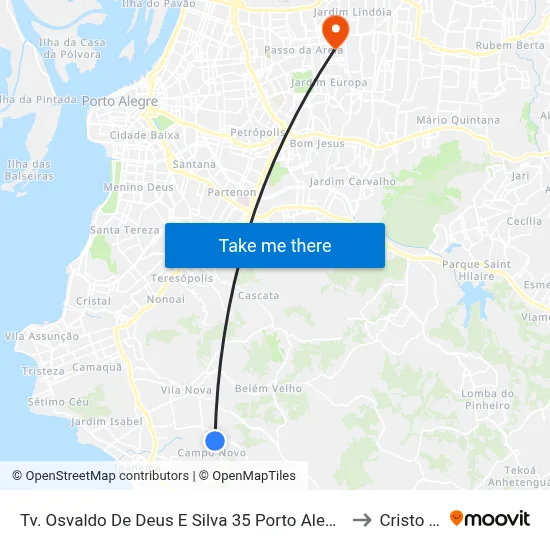 Tv. Osvaldo De Deus E Silva 35 Porto Alegre - Rio Grande Do Sul 91750-710 Brasil to Cristo Redentor map