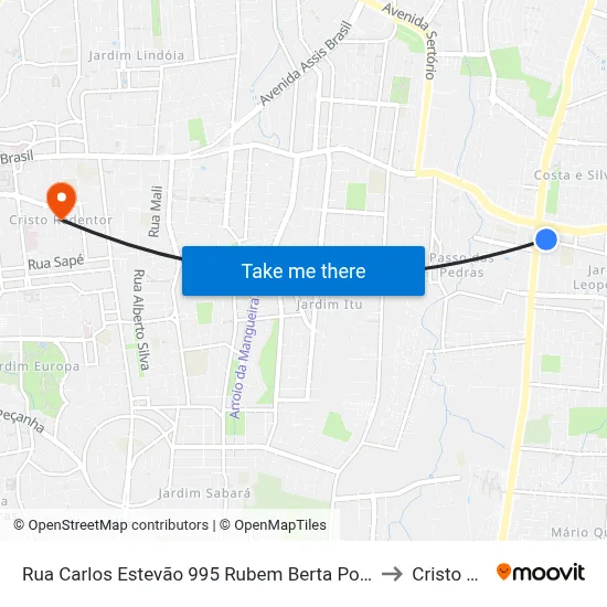 Rua Carlos Estevão 995 Rubem Berta Porto Alegre - Rs 91240-000 Brasil to Cristo Redentor map