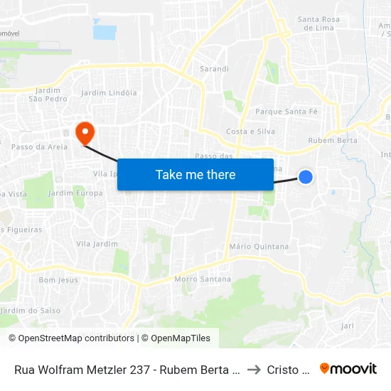 Rua Wolfram Metzler 237 - Rubem Berta Porto Alegre - Rs 91250-320 Brasil to Cristo Redentor map