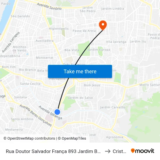 Rua Doutor Salvador França 893 Jardim Botânico Porto Alegre - Rio Grande Do Sul 90690 Brasil to Cristo Redentor map