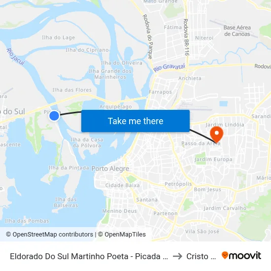 Eldorado Do Sul Martinho Poeta - Picada Eldorado Do Sul - Rs 92990-000 Brasil to Cristo Redentor map