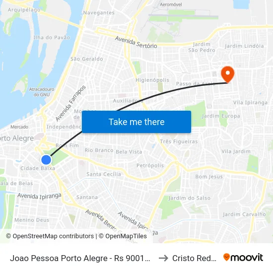 Joao Pessoa Porto Alegre - Rs 90010-150 Brasil to Cristo Redentor map