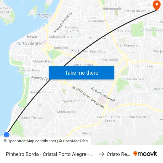 Pinheiro Borda - Cristal Porto Alegre - Rs 90810-150 Brasil to Cristo Redentor map
