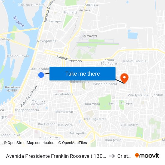 Avenida Presidente Franklin Roosevelt 1308 São Geraldo Porto Alegre - Rio Grande Do Sul 90230 Brasil to Cristo Redentor map