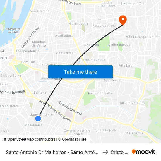 Santo Antonio Dr Malheiros - Santo Antônio Porto Alegre - Rs 90450-190 Brasil to Cristo Redentor map
