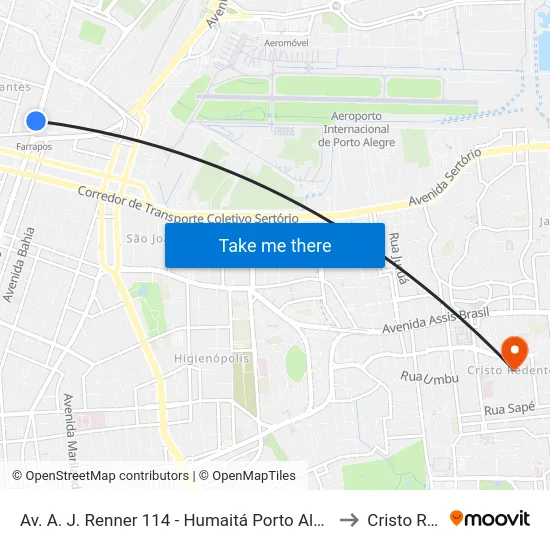 Av. A. J. Renner 114 - Humaitá Porto Alegre - Rs 90220-007 Brasil to Cristo Redentor map