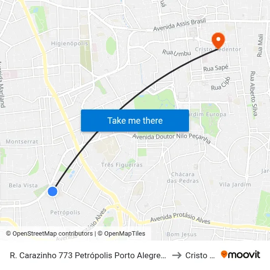 R. Carazinho 773 Petrópolis Porto Alegre - Rio Grande Do Sul 90460-190 Brasil to Cristo Redentor map