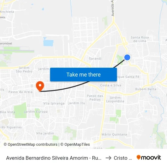 Avenida Bernardino Silveira Amorim - Rubem Berta Porto Alegre - Rs Brasil to Cristo Redentor map