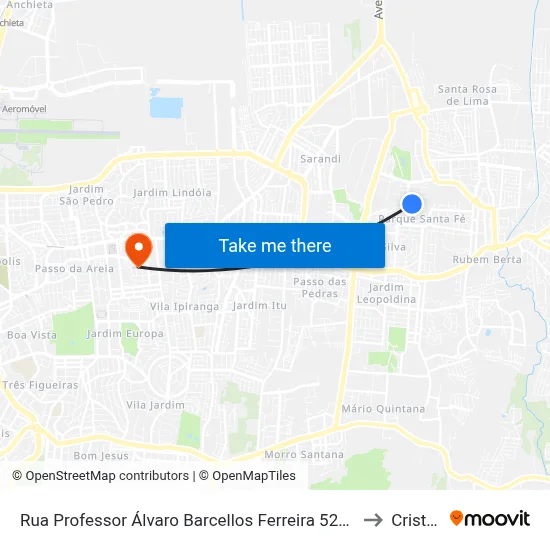 Rua Professor Álvaro Barcellos Ferreira 520 Rubem Berta Porto Alegre - Rio Grande Do Sul 91180 Brasil to Cristo Redentor map