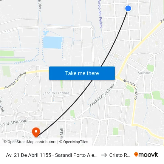 Av. 21 De Abril 1155 - Sarandi Porto Alegre - Rs 91120-630 Brasil to Cristo Redentor map