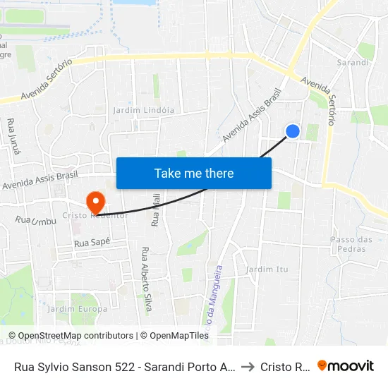 Rua Sylvio Sanson 522 - Sarandi Porto Alegre - Rs 91130-330 Brasil to Cristo Redentor map