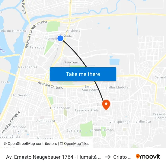 Av. Ernesto Neugebauer 1764 - Humaitá Porto Alegre - Rs 90250-140 Brasil to Cristo Redentor map