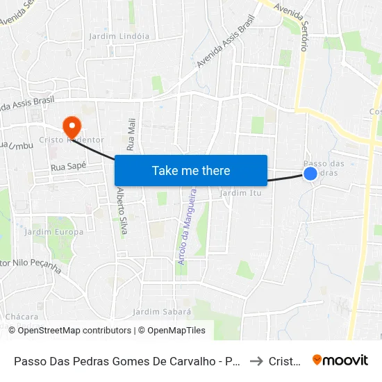 Passo Das Pedras Gomes De Carvalho - Passo Das Pedras Porto Alegre - Rs 91230-370 Brasil to Cristo Redentor map