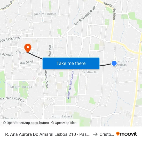 R. Ana Aurora Do Amaral Lisboa 210 - Passo Das Pedras Porto Alegre - Rs 91230-000 Brasil to Cristo Redentor map