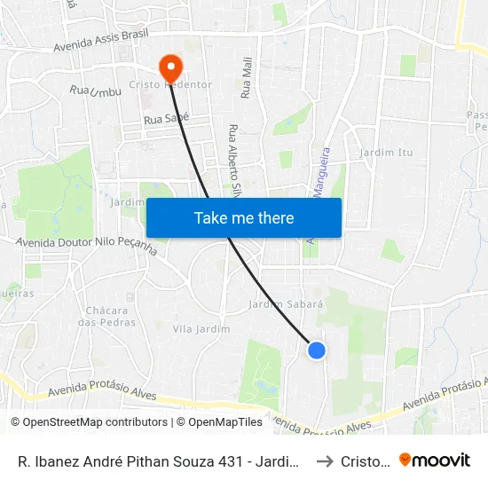 R. Ibanez André Pithan Souza 431 - Jardim Itu-Sabará Porto Alegre - Rs 91210-070 Brasil to Cristo Redentor map