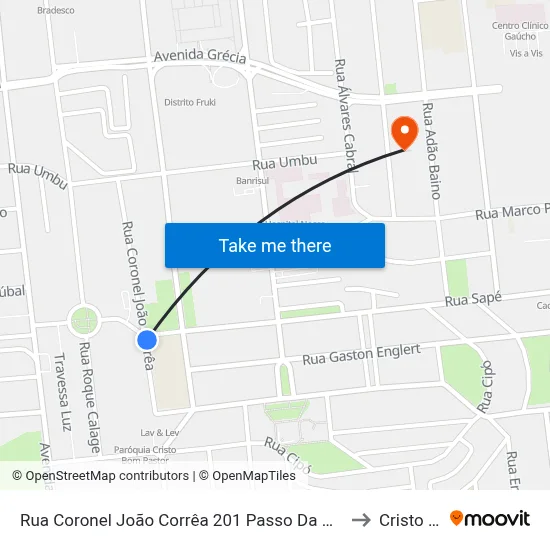 Rua Coronel João Corrêa 201 Passo Da Areia Porto Alegre - Rs 91350-190 Brasil to Cristo Redentor map