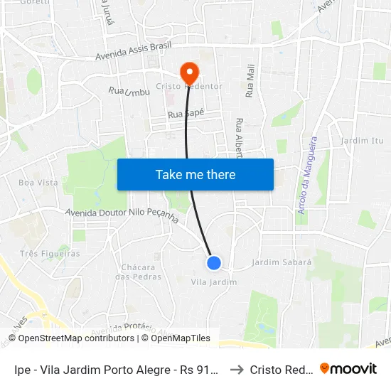 Ipe - Vila Jardim Porto Alegre - Rs 91320-140 Brasil to Cristo Redentor map