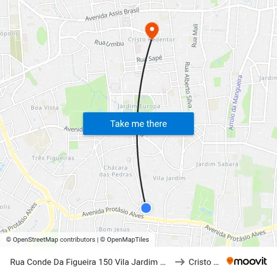 Rua Conde Da Figueira 150 Vila Jardim Porto Alegre - Rs 91330-590 Brasil to Cristo Redentor map