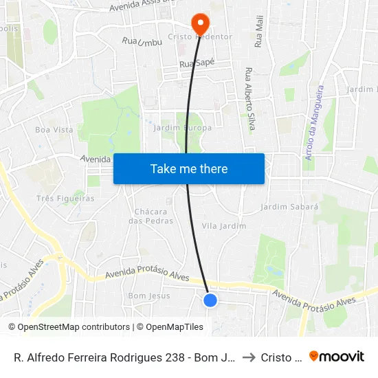 R. Alfredo Ferreira Rodrigues 238 - Bom Jesus Porto Alegre - Rs 91420-632 Brasil to Cristo Redentor map