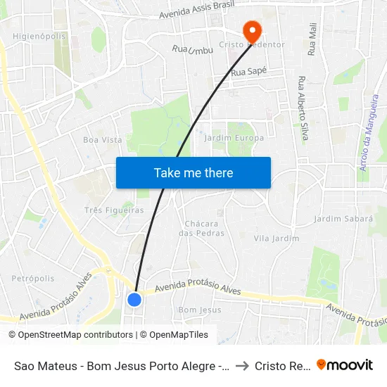 Sao Mateus - Bom Jesus Porto Alegre - Rs 91420-500 Brasil to Cristo Redentor map