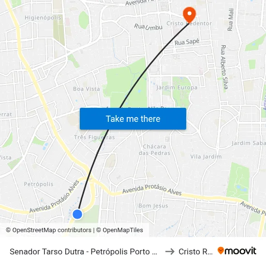Senador Tarso Dutra - Petrópolis Porto Alegre - Rs 90690-405 Brasil to Cristo Redentor map