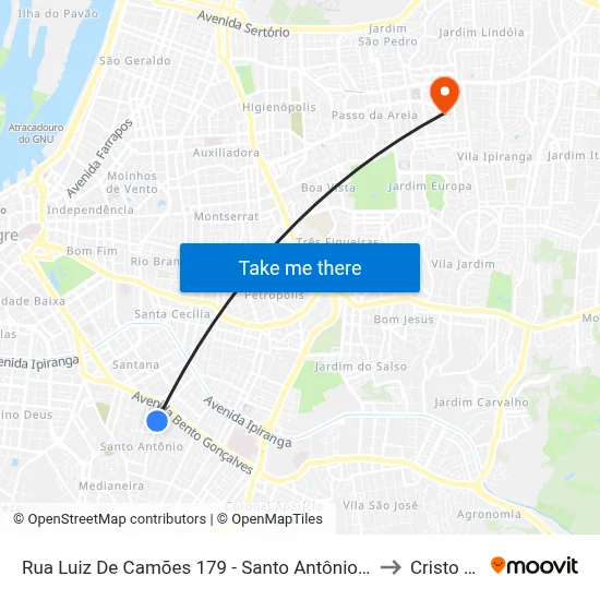 Rua Luiz De Camões 179 - Santo Antônio Porto Alegre - Rs 90620-150 Brasil to Cristo Redentor map