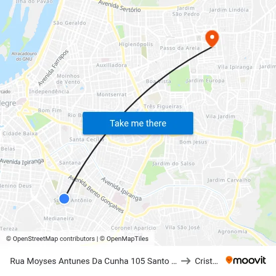 Rua Moyses Antunes Da Cunha 105 Santo Antônio Porto Alegre - Rio Grande Do Sul 90640 Brasil to Cristo Redentor map
