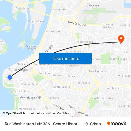 Rua Washington Luiz 386 - Centro Histórico Porto Alegre - Rs 90010-460 Brasil to Cristo Redentor map