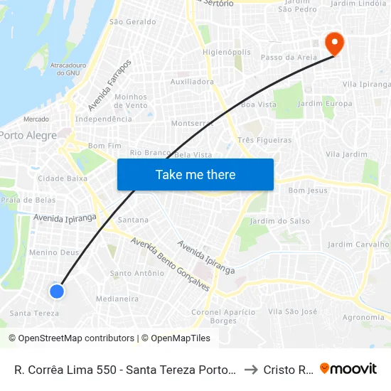 R. Corrêa Lima 550 - Santa Tereza Porto Alegre - Rs 90850-250 Brasil to Cristo Redentor map