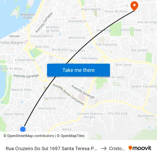 Rua Cruzeiro Do Sul 1697 Santa Teresa Porto Alegre - Rio Grande Do Sul 90843 Brasil to Cristo Redentor map
