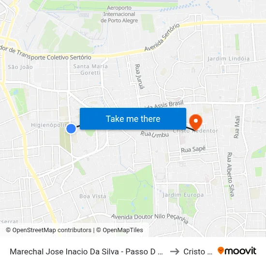 Marechal Jose Inacio Da Silva - Passo D Areia Porto Alegre - Rs 90520-280 Brasil to Cristo Redentor map