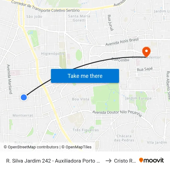R. Silva Jardim 242 - Auxiliadora Porto Alegre - Rs 90450-070 Brasil to Cristo Redentor map