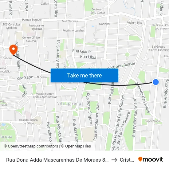 Rua Dona Adda Mascarenhas De Moraes 811 - Jardim Itu-Sabará Porto Alegre - Rs 91220-140 Brasil to Cristo Redentor map