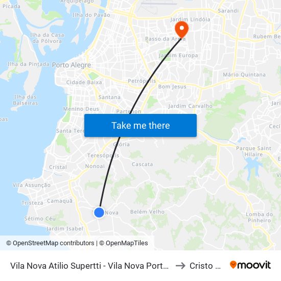 Vila Nova Atilio Supertti - Vila Nova Porto Alegre - Rs 91740-800 Brasil to Cristo Redentor map