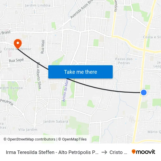 Irma Teresilda Steffen - Alto Petrópolis Porto Alegre - Rs 91240-470 Brasil to Cristo Redentor map