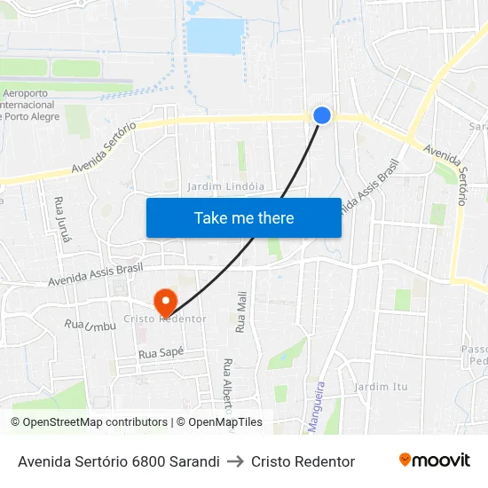 Avenida Sertório 6800 Sarandi to Cristo Redentor map