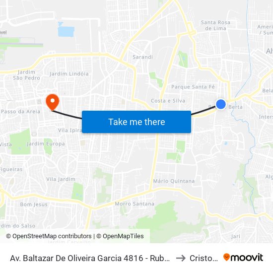 Av. Baltazar De Oliveira Garcia 4816 - Rubem Berta Porto Alegre - Rs 91180-000 Brasil to Cristo Redentor map