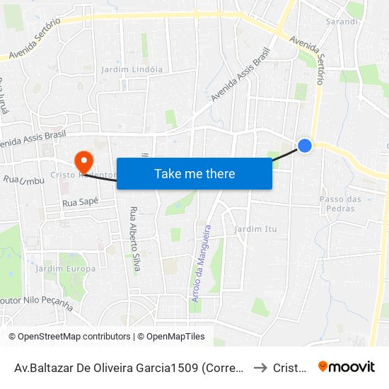 Av.Baltazar De Oliveira Garcia1509 (Corredor Cb) - Sarandi Porto Alegre - Rs 91130-000 Brasil to Cristo Redentor map