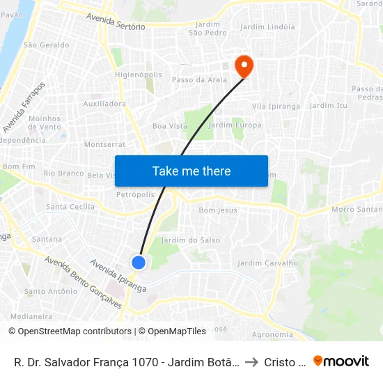 R. Dr. Salvador França 1070 - Jardim Botânico Porto Alegre - Rs 90690-000 Brasil to Cristo Redentor map