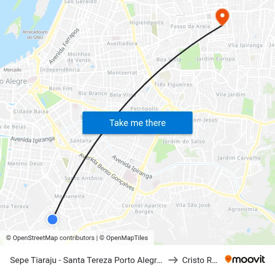 Sepe Tiaraju - Santa Tereza Porto Alegre - Rs 90450-190 Brasil to Cristo Redentor map