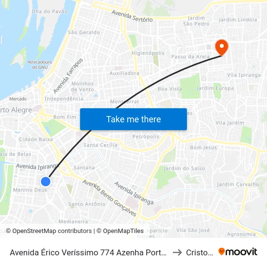Avenida Érico Veríssimo 774 Azenha Porto Alegre - Rio Grande Do Sul 90160-180 Brasil to Cristo Redentor map