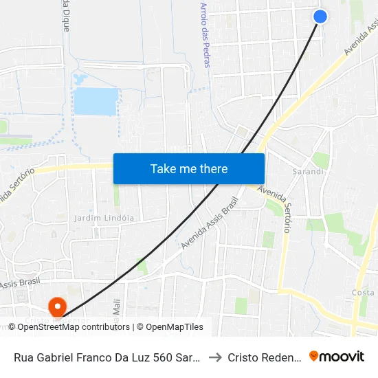 Rua Gabriel Franco Da Luz 560 Sarandi to Cristo Redentor map