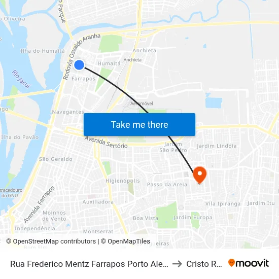 Rua Frederico Mentz Farrapos Porto Alegre - Rs 90250-370 Brasil to Cristo Redentor map