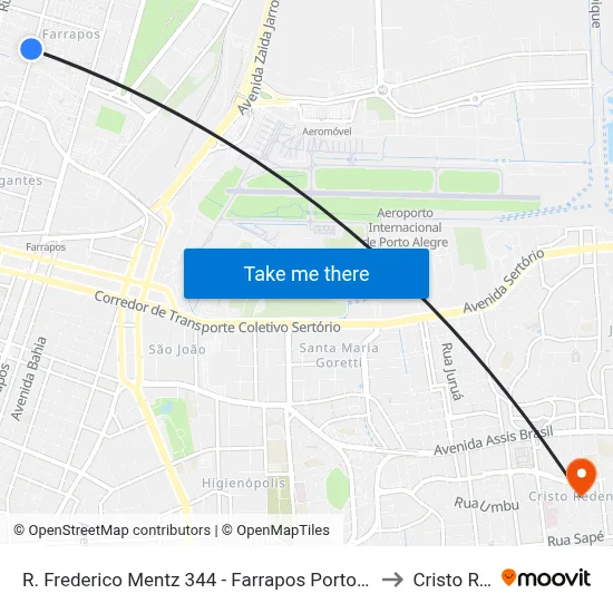 R. Frederico Mentz 344 - Farrapos Porto Alegre - Rs 90250-370 Brasil to Cristo Redentor map