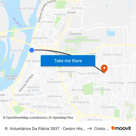 R. Voluntários Da Pátria 3837 - Centro Histórico Porto Alegre - Rs 90030-002 Brasil to Cristo Redentor map