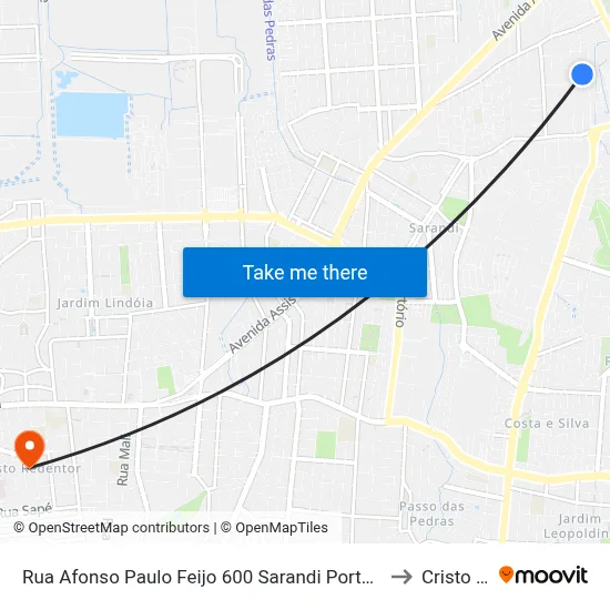 Rua Afonso Paulo Feijo 600 Sarandi Porto Alegre - Rio Grande Do Sul 90009 Brasil to Cristo Redentor map